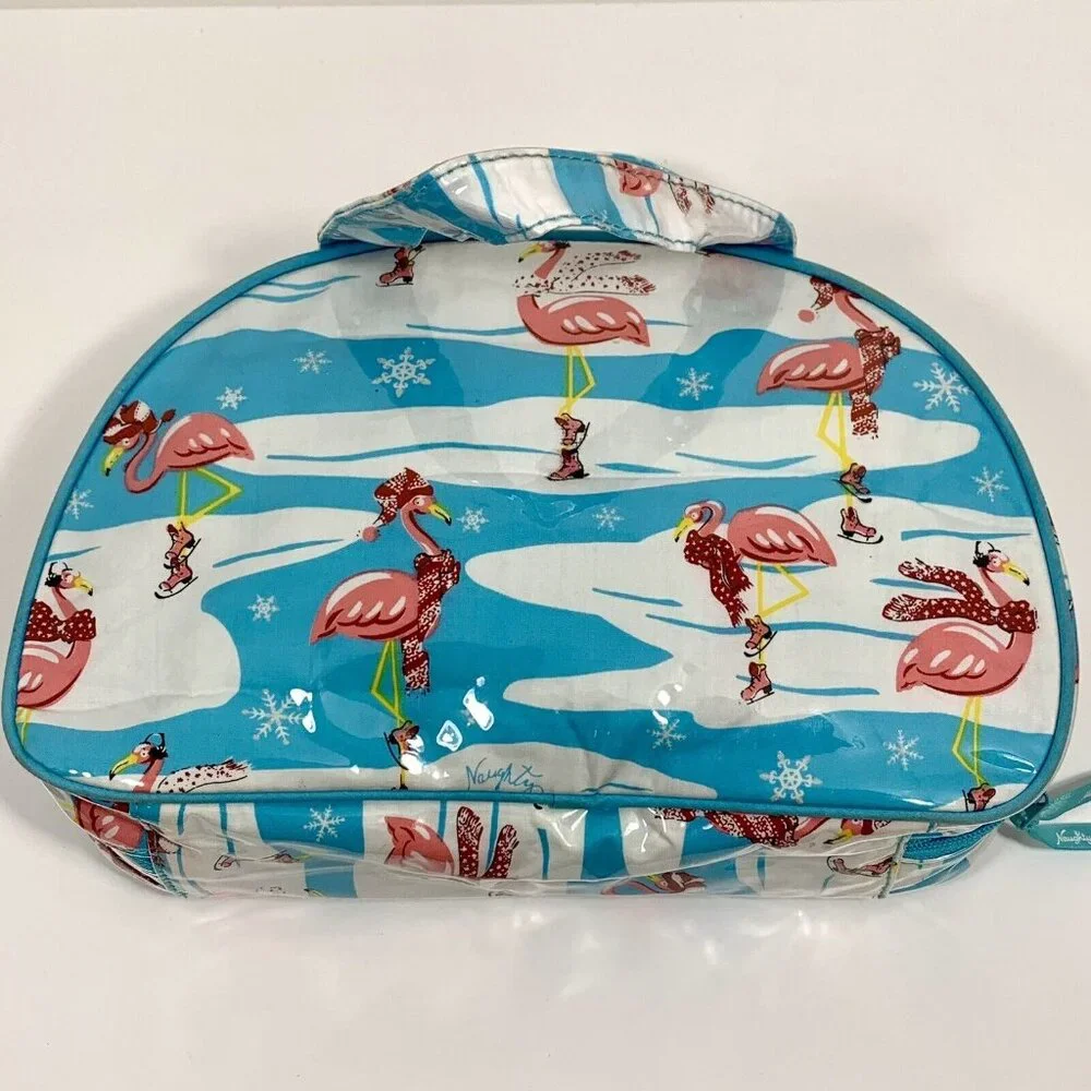 NICK & NORA Naughty & Nice Christmas Flamingo Vinyl Cosmetic Makeup Travel Bag